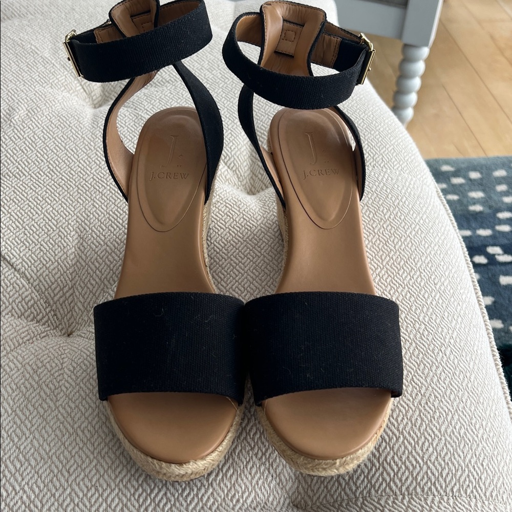 J. Crew Black Espadrille Wedge Sandals, Size 11 - Picture 2 of 3